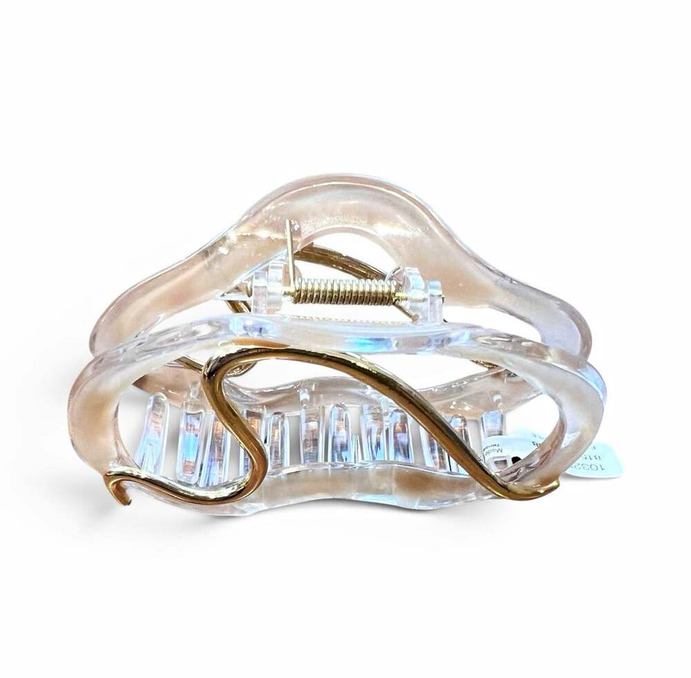 Free People Hair Claw Clip Clear Plastic Curved Spring w/ Gold Tone Hardware NWT